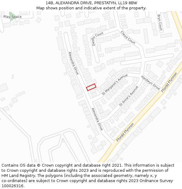 14B, ALEXANDRA DRIVE, PRESTATYN, LL19 8BW: Location map and indicative extent of plot