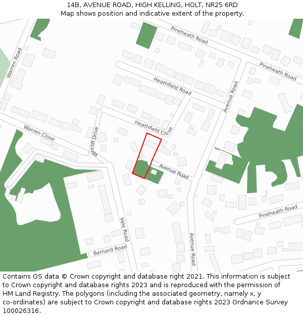 14B, AVENUE ROAD, HIGH KELLING, HOLT, NR25 6RD: Location map and indicative extent of plot