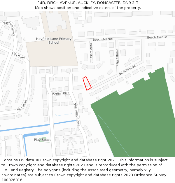 14B, BIRCH AVENUE, AUCKLEY, DONCASTER, DN9 3LT: Location map and indicative extent of plot