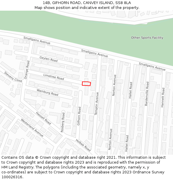 14B, GIFHORN ROAD, CANVEY ISLAND, SS8 8LA: Location map and indicative extent of plot