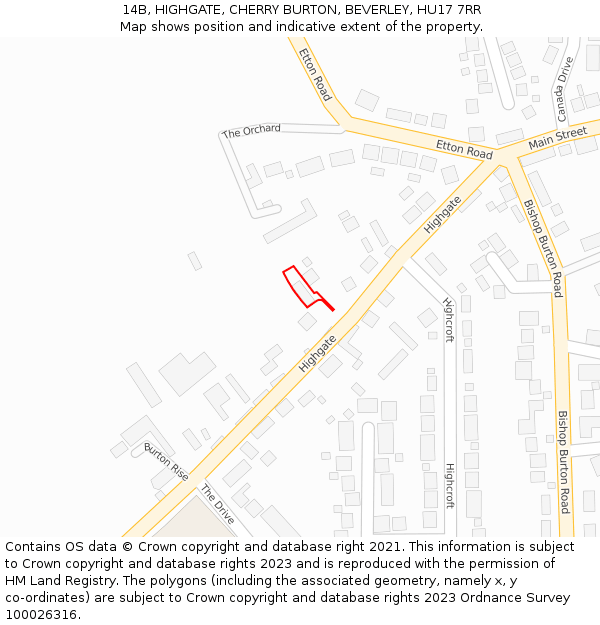 14B, HIGHGATE, CHERRY BURTON, BEVERLEY, HU17 7RR: Location map and indicative extent of plot