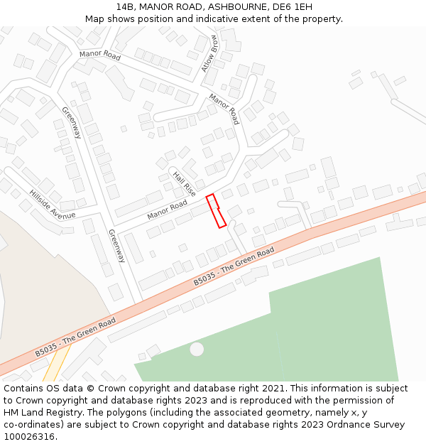 14B, MANOR ROAD, ASHBOURNE, DE6 1EH: Location map and indicative extent of plot