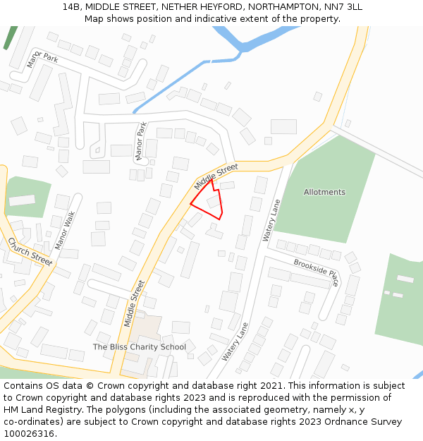 14B, MIDDLE STREET, NETHER HEYFORD, NORTHAMPTON, NN7 3LL: Location map and indicative extent of plot