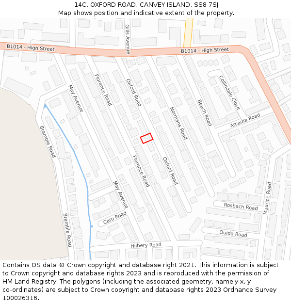 14C, OXFORD ROAD, CANVEY ISLAND, SS8 7SJ: Location map and indicative extent of plot