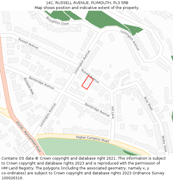 14C, RUSSELL AVENUE, PLYMOUTH, PL3 5RB: Location map and indicative extent of plot