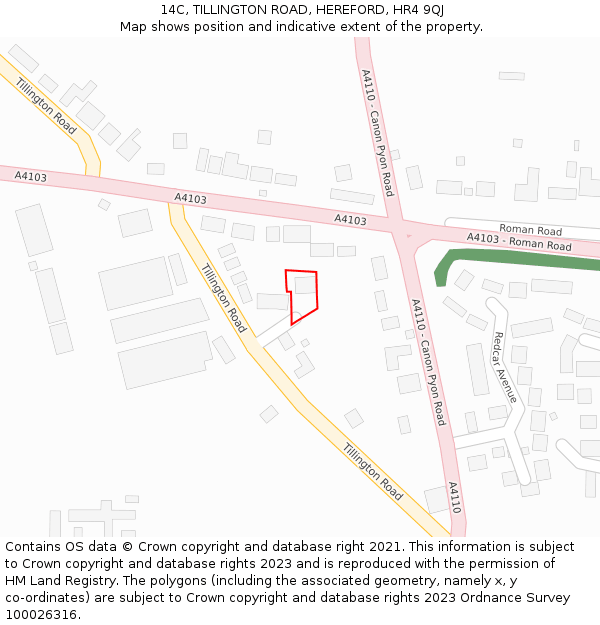 14C, TILLINGTON ROAD, HEREFORD, HR4 9QJ: Location map and indicative extent of plot