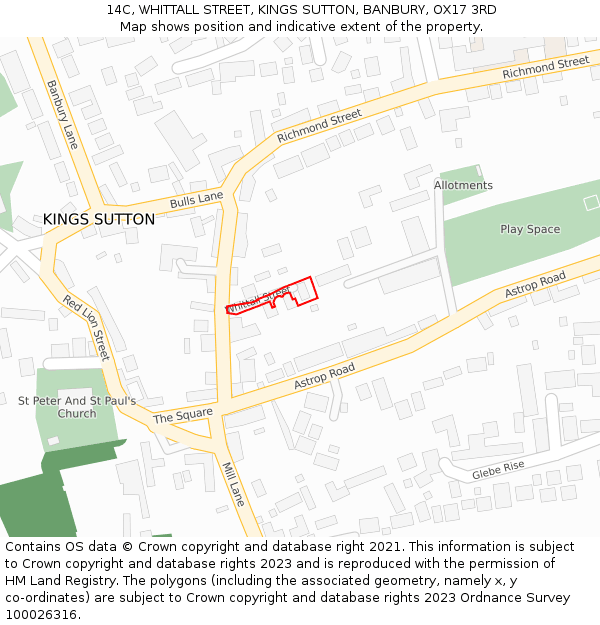 14C, WHITTALL STREET, KINGS SUTTON, BANBURY, OX17 3RD: Location map and indicative extent of plot