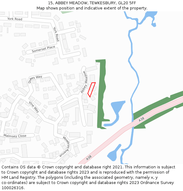 15, ABBEY MEADOW, TEWKESBURY, GL20 5FF: Location map and indicative extent of plot