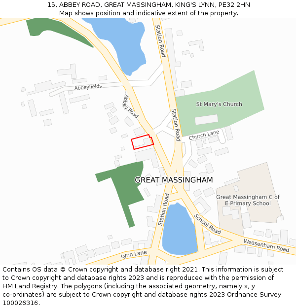 15, ABBEY ROAD, GREAT MASSINGHAM, KING'S LYNN, PE32 2HN: Location map and indicative extent of plot