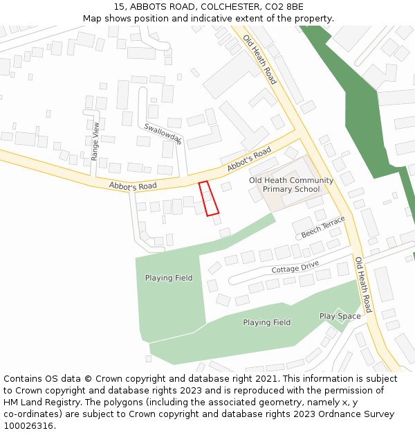 15, ABBOTS ROAD, COLCHESTER, CO2 8BE: Location map and indicative extent of plot