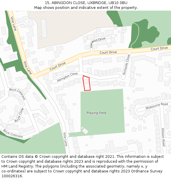 15, ABINGDON CLOSE, UXBRIDGE, UB10 0BU: Location map and indicative extent of plot