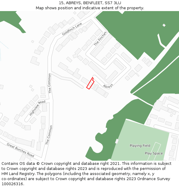 15, ABREYS, BENFLEET, SS7 3LU: Location map and indicative extent of plot