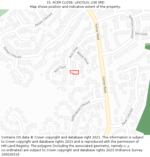 15, ACER CLOSE, LINCOLN, LN6 0RD: Location map and indicative extent of plot