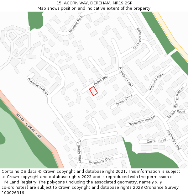 15, ACORN WAY, DEREHAM, NR19 2SP: Location map and indicative extent of plot