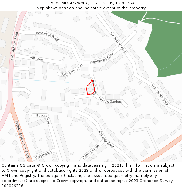 15, ADMIRALS WALK, TENTERDEN, TN30 7AX: Location map and indicative extent of plot