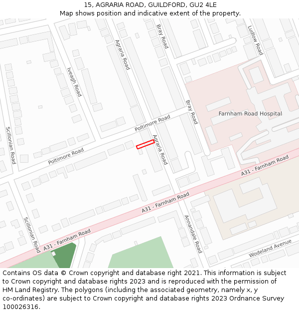 15, AGRARIA ROAD, GUILDFORD, GU2 4LE: Location map and indicative extent of plot