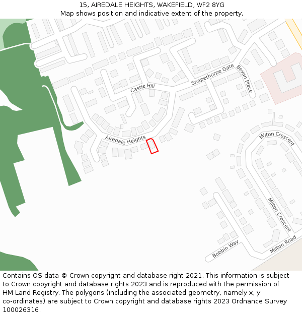 15, AIREDALE HEIGHTS, WAKEFIELD, WF2 8YG: Location map and indicative extent of plot