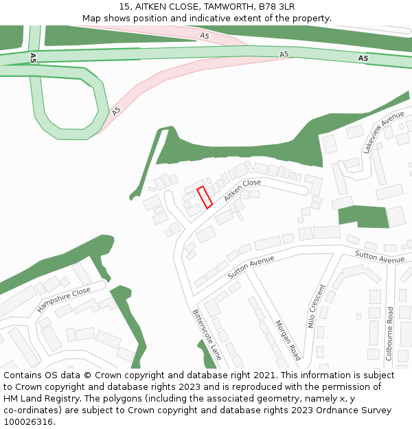 15, AITKEN CLOSE, TAMWORTH, B78 3LR: Location map and indicative extent of plot