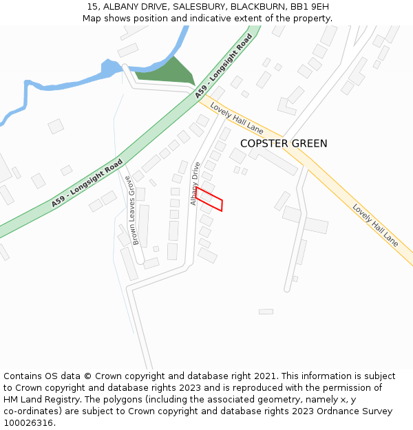 15, ALBANY DRIVE, SALESBURY, BLACKBURN, BB1 9EH: Location map and indicative extent of plot