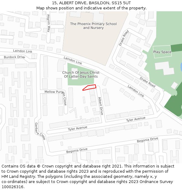 15, ALBERT DRIVE, BASILDON, SS15 5UT: Location map and indicative extent of plot