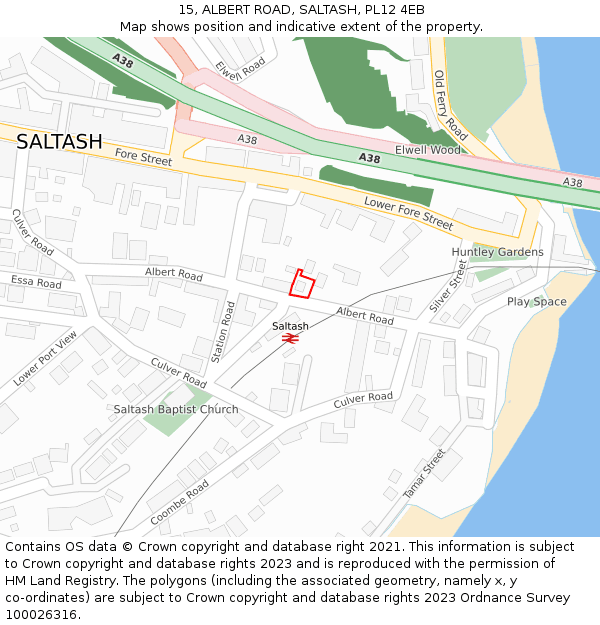 15, ALBERT ROAD, SALTASH, PL12 4EB: Location map and indicative extent of plot