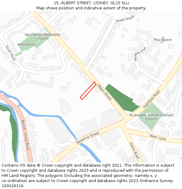 15, ALBERT STREET, LYDNEY, GL15 5LU: Location map and indicative extent of plot