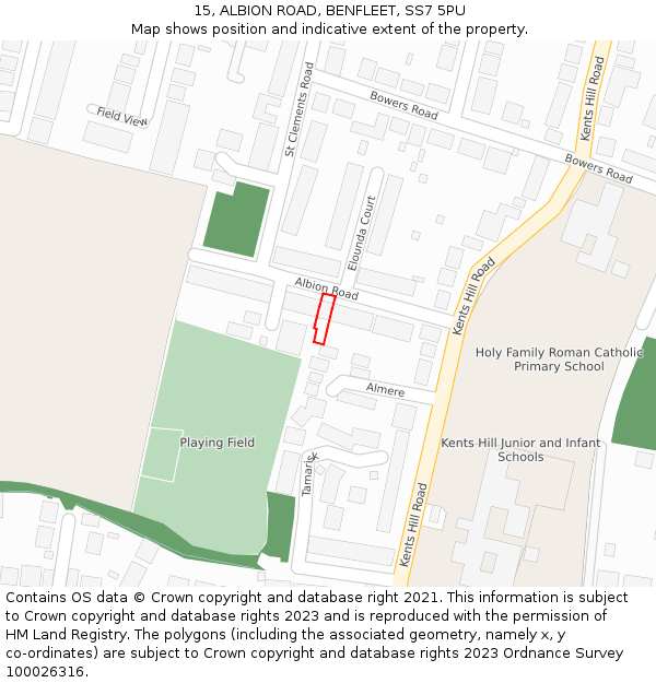 15, ALBION ROAD, BENFLEET, SS7 5PU: Location map and indicative extent of plot