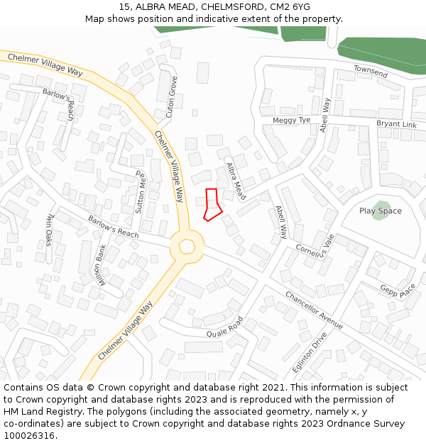 15, ALBRA MEAD, CHELMSFORD, CM2 6YG: Location map and indicative extent of plot