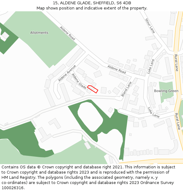 15, ALDENE GLADE, SHEFFIELD, S6 4DB: Location map and indicative extent of plot