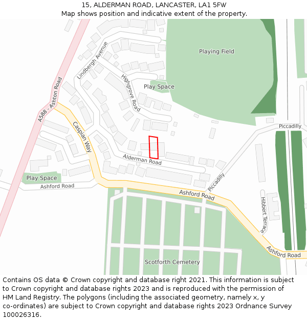 15, ALDERMAN ROAD, LANCASTER, LA1 5FW: Location map and indicative extent of plot