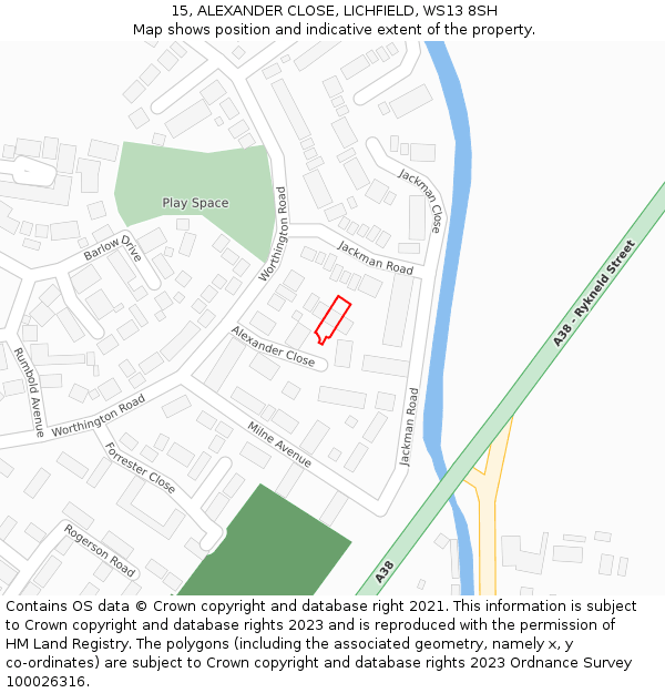 15, ALEXANDER CLOSE, LICHFIELD, WS13 8SH: Location map and indicative extent of plot