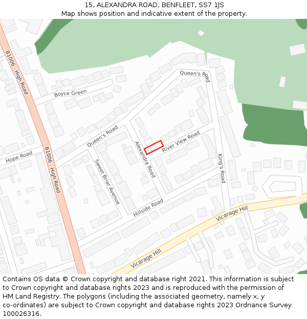 15, ALEXANDRA ROAD, BENFLEET, SS7 1JS: Location map and indicative extent of plot