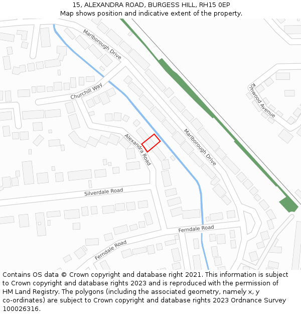 15, ALEXANDRA ROAD, BURGESS HILL, RH15 0EP: Location map and indicative extent of plot