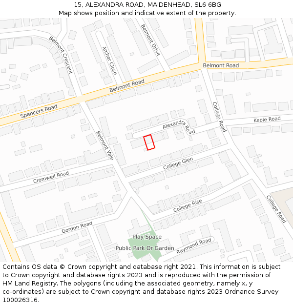 15, ALEXANDRA ROAD, MAIDENHEAD, SL6 6BG: Location map and indicative extent of plot
