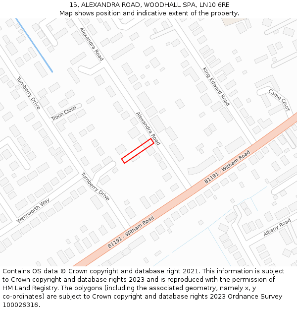 15, ALEXANDRA ROAD, WOODHALL SPA, LN10 6RE: Location map and indicative extent of plot