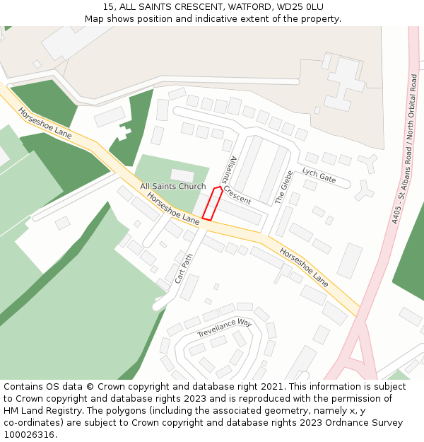 15, ALL SAINTS CRESCENT, WATFORD, WD25 0LU: Location map and indicative extent of plot
