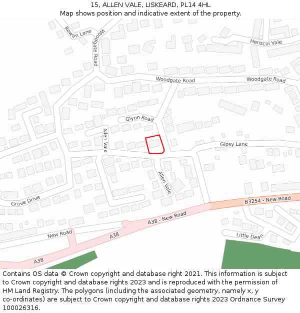 15, ALLEN VALE, LISKEARD, PL14 4HL: Location map and indicative extent of plot