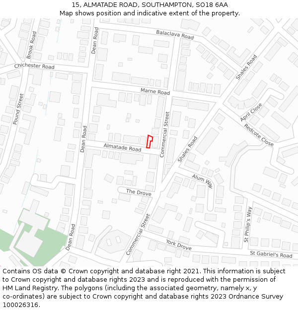 15, ALMATADE ROAD, SOUTHAMPTON, SO18 6AA: Location map and indicative extent of plot