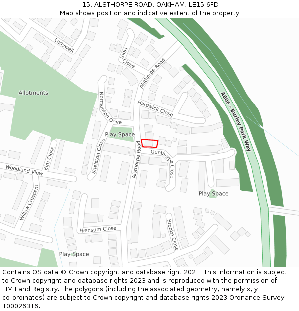 15, ALSTHORPE ROAD, OAKHAM, LE15 6FD: Location map and indicative extent of plot