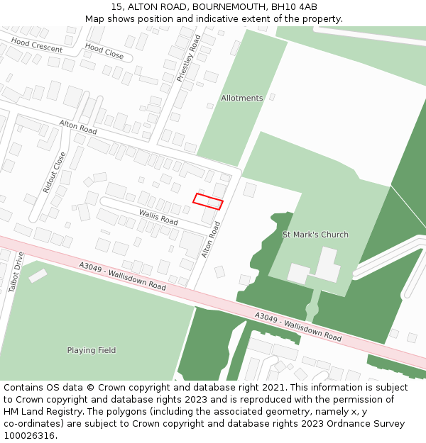 15, ALTON ROAD, BOURNEMOUTH, BH10 4AB: Location map and indicative extent of plot