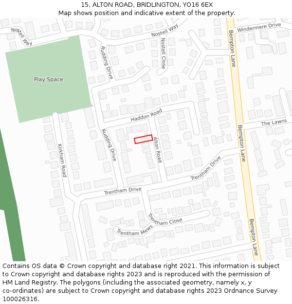 15, ALTON ROAD, BRIDLINGTON, YO16 6EX: Location map and indicative extent of plot