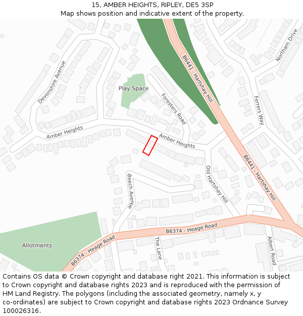 15, AMBER HEIGHTS, RIPLEY, DE5 3SP: Location map and indicative extent of plot