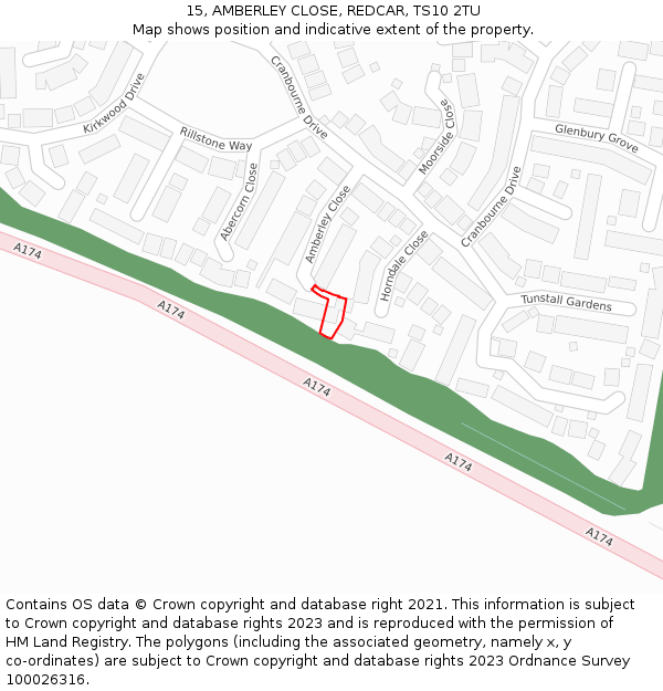 15, AMBERLEY CLOSE, REDCAR, TS10 2TU: Location map and indicative extent of plot