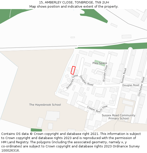 15, AMBERLEY CLOSE, TONBRIDGE, TN9 2UH: Location map and indicative extent of plot