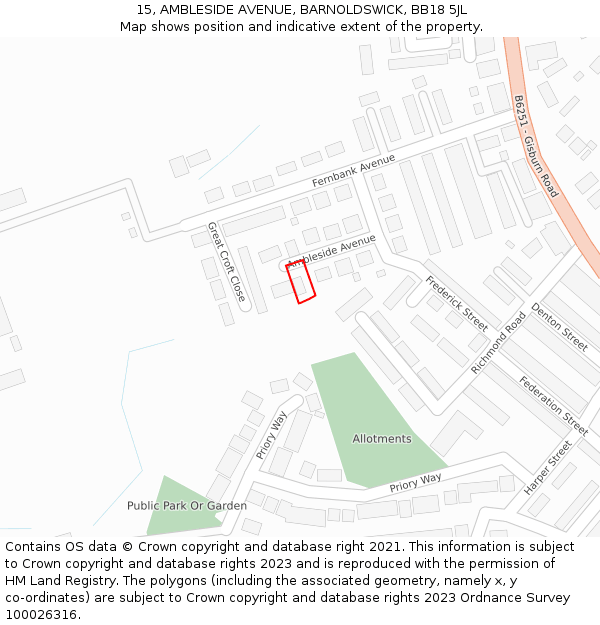 15, AMBLESIDE AVENUE, BARNOLDSWICK, BB18 5JL: Location map and indicative extent of plot