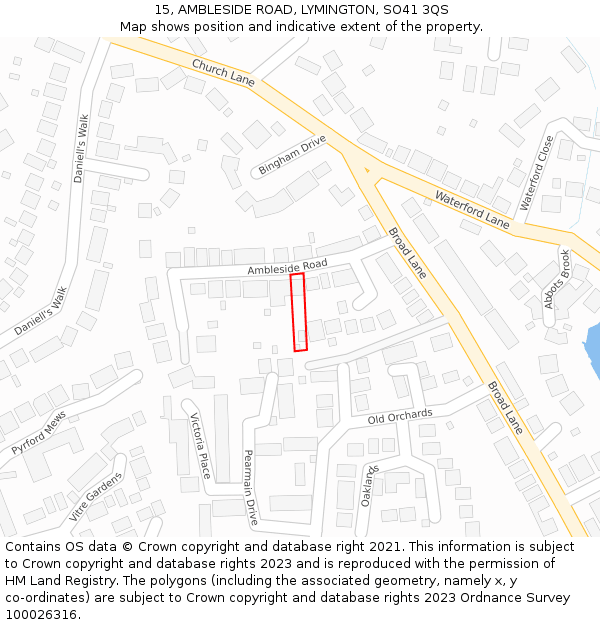 15, AMBLESIDE ROAD, LYMINGTON, SO41 3QS: Location map and indicative extent of plot