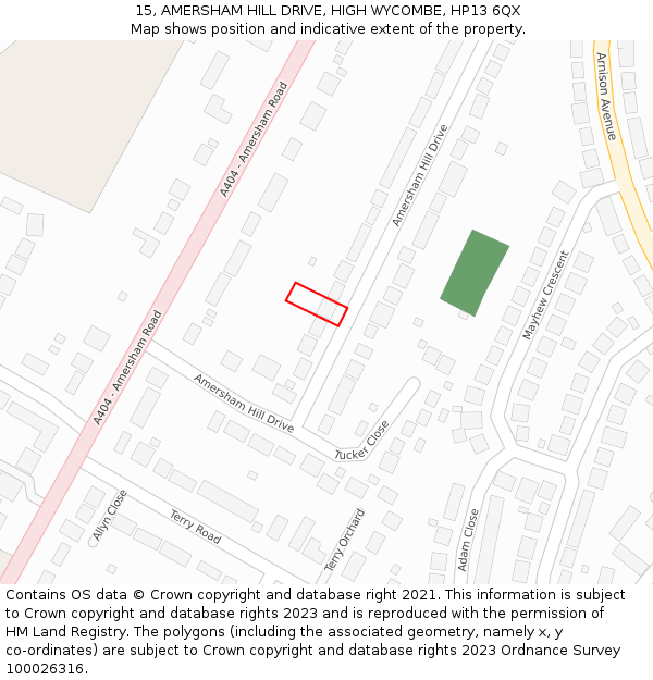 15, AMERSHAM HILL DRIVE, HIGH WYCOMBE, HP13 6QX: Location map and indicative extent of plot