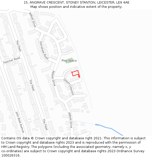 15, ANGRAVE CRESCENT, STONEY STANTON, LEICESTER, LE9 4AE: Location map and indicative extent of plot