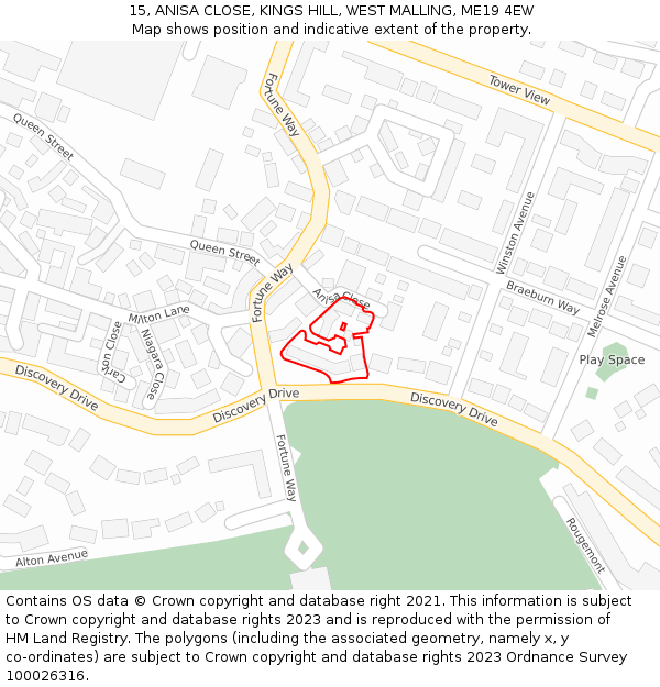 15, ANISA CLOSE, KINGS HILL, WEST MALLING, ME19 4EW: Location map and indicative extent of plot