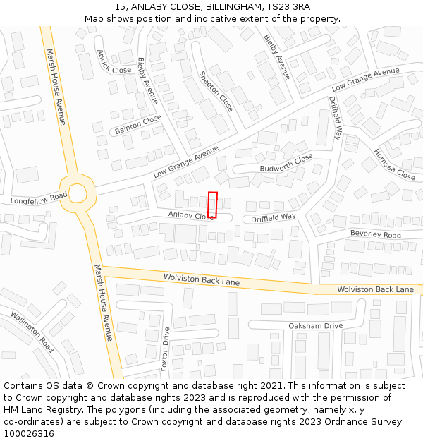 15, ANLABY CLOSE, BILLINGHAM, TS23 3RA: Location map and indicative extent of plot